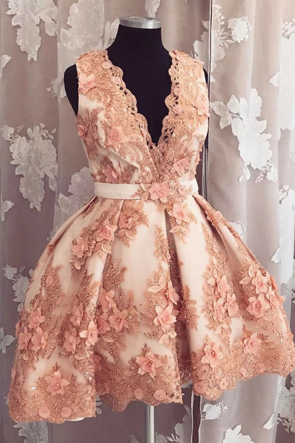 Robe de bal d'accueil courte rose perle en tulle, coupe évasée, col en V