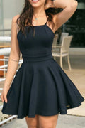 Black Halter Sleeveless Mini A-line Homecoming Dresses