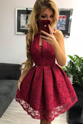 Robe de fête en dentelle à encolure américaine avec ouverture en forme de serrure Bordeaux Robe de bal
