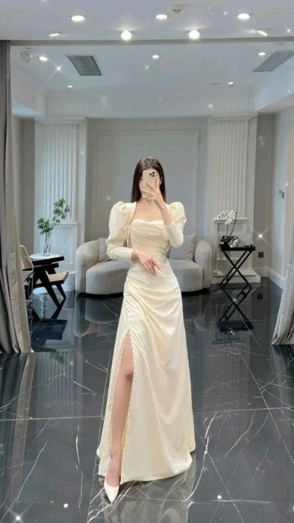 Retro Style A-line Prom Dress With Long Sleeves Evening Dress Gala Dress Y5229