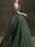 Robe longue de bal en tulle vert simple, robe de soirée en tulle vert Y1554