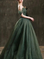 Robe longue de bal en tulle vert simple, robe de soirée en tulle vert Y1554
