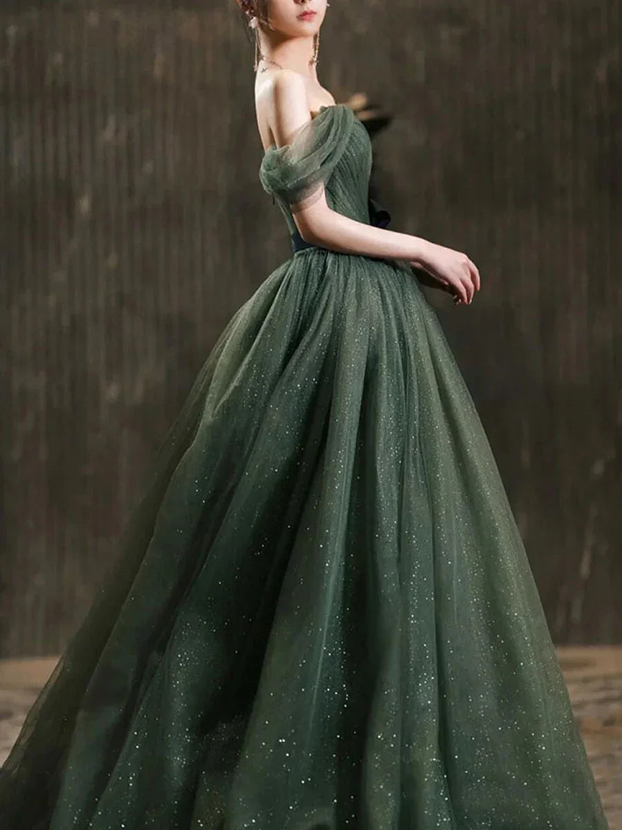 Robe longue de bal en tulle vert simple, robe de soirée en tulle vert Y1554