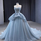 Vestido Princesa de Tule Azul Encantador com Decote Coração, Vestido de Baile Azul, Vestido de Fada Azul Y6472