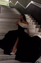 Robes de bal de satin noir et blanc de luxe avec traîne amovible, robe de cocktail sur mesure pour soirée Y5025
