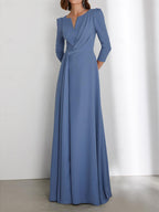Floor Length V Neck Wedding Guest Dress With Criss Cross Ruching
