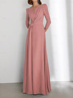 Floor Length V Neck Wedding Guest Dress With Criss Cross Ruching