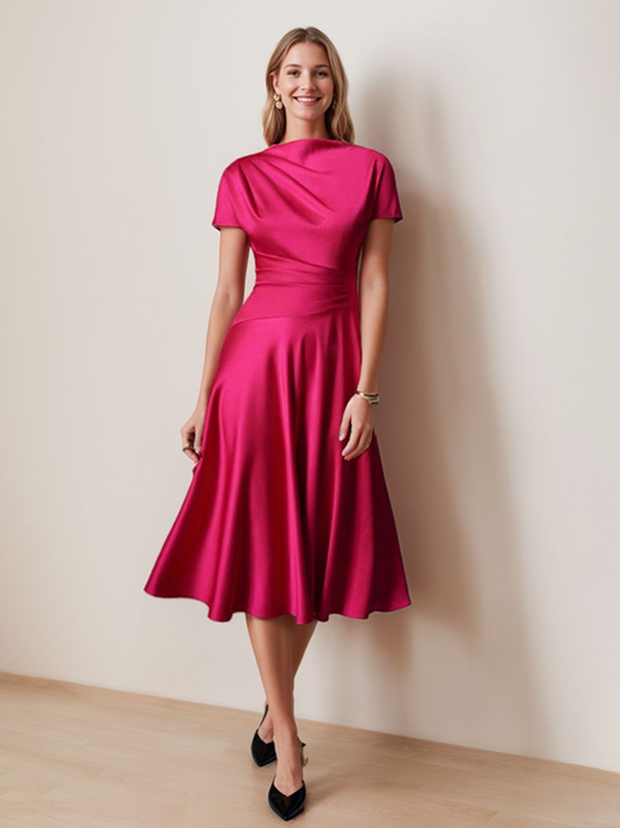 Elegant Knee Length Wedding Guest Dress With Ruched Detail A Line Silhouette