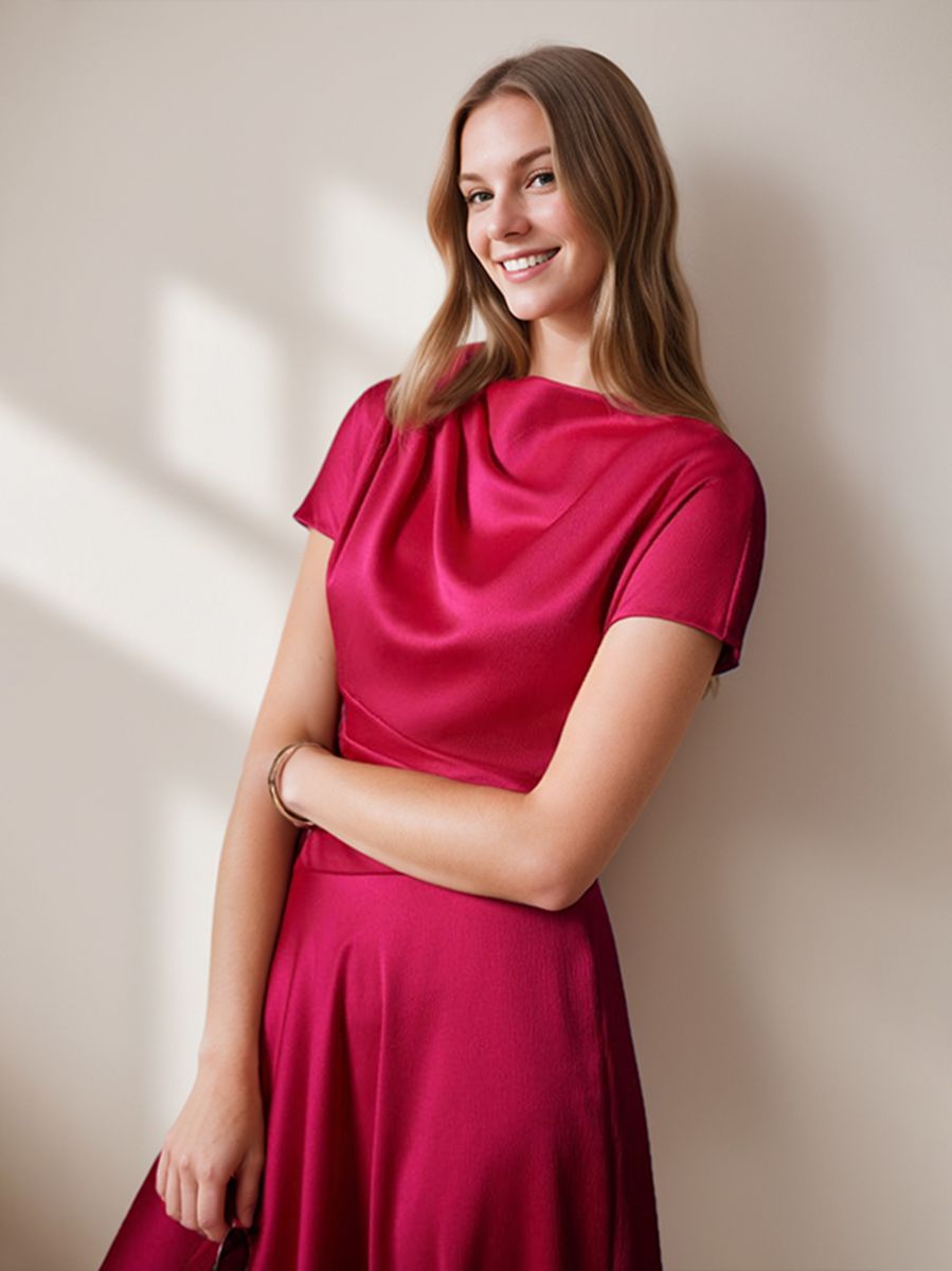 Elegant Knee Length Wedding Guest Dress With Ruched Detail A Line Silhouette