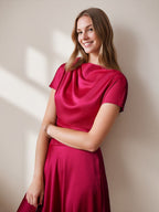 Elegant Knee Length Wedding Guest Dress With Ruched Detail A Line Silhouette
