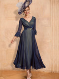 A-Line/Princess V-Neck Ankle-Length Mother of the Bride Dresses with Belt
