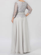 Floor Length A Line Gown Round Neck Three Quarter Sleeves Applique Sequins