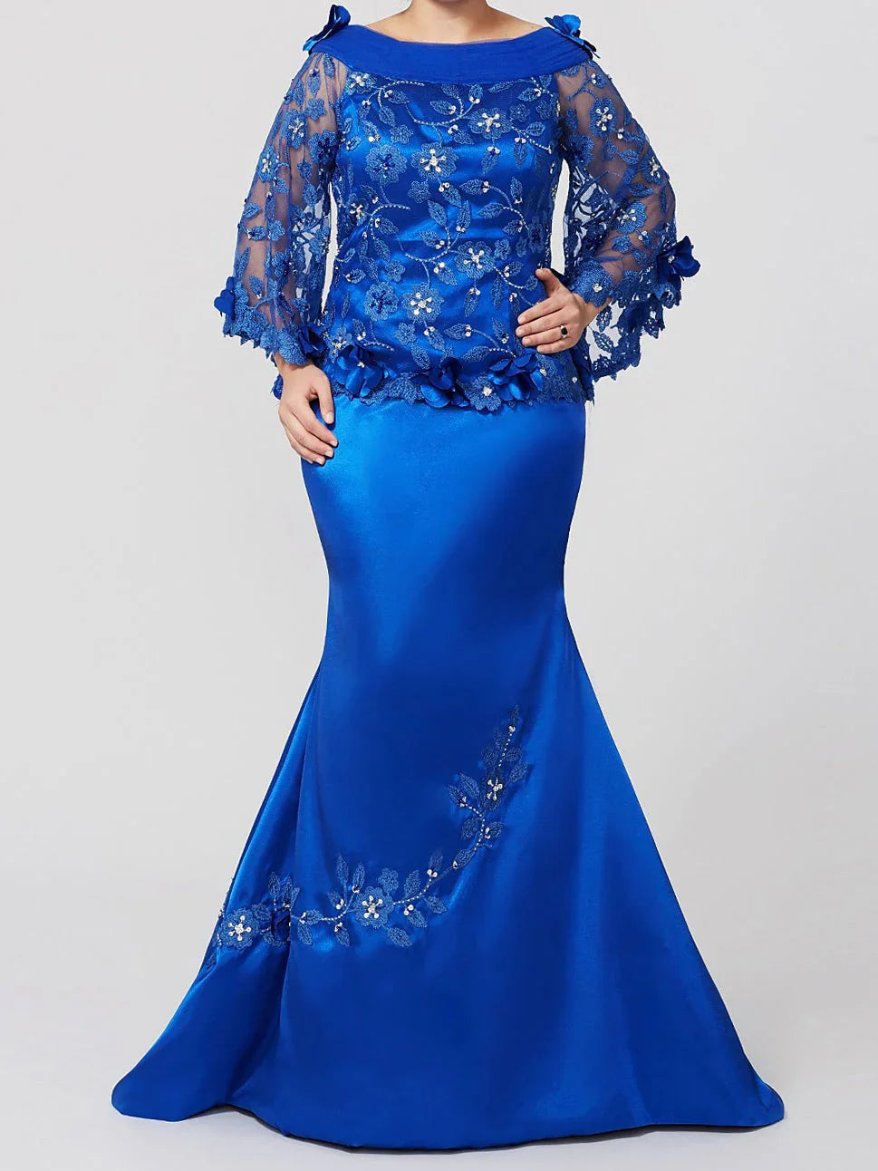 Robes de mère de la mariée Trompette/Sirène avec appliqué et paillettes