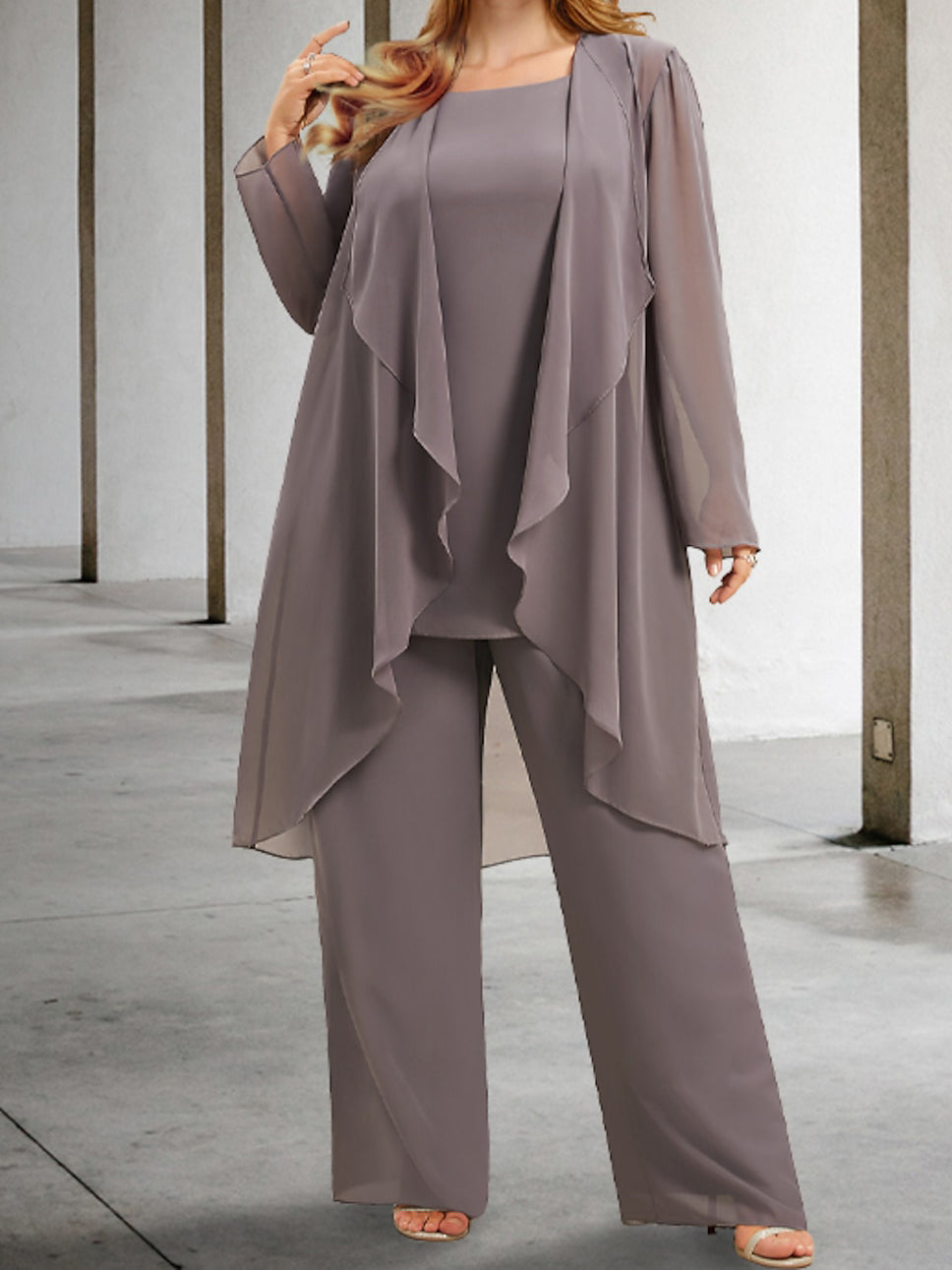 Elegant Mother Of The Bride Chiffon Pantsuits With Jacket