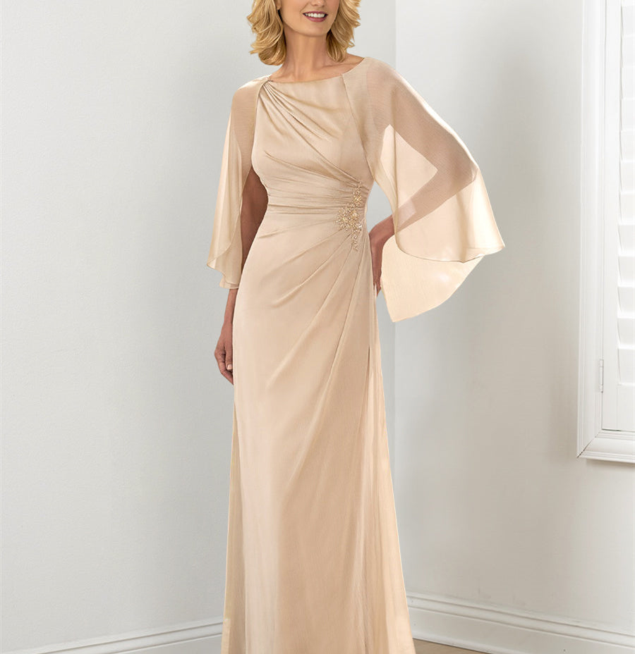 Round Neck Column Sheath Mother Of The Bride Dress Ruched Detail