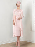 Round Neck Mother Of The Bride Sheath Column Dresses With Applique Jacket