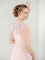 Round Neck Mother Of The Bride Sheath Column Dresses With Applique Jacket