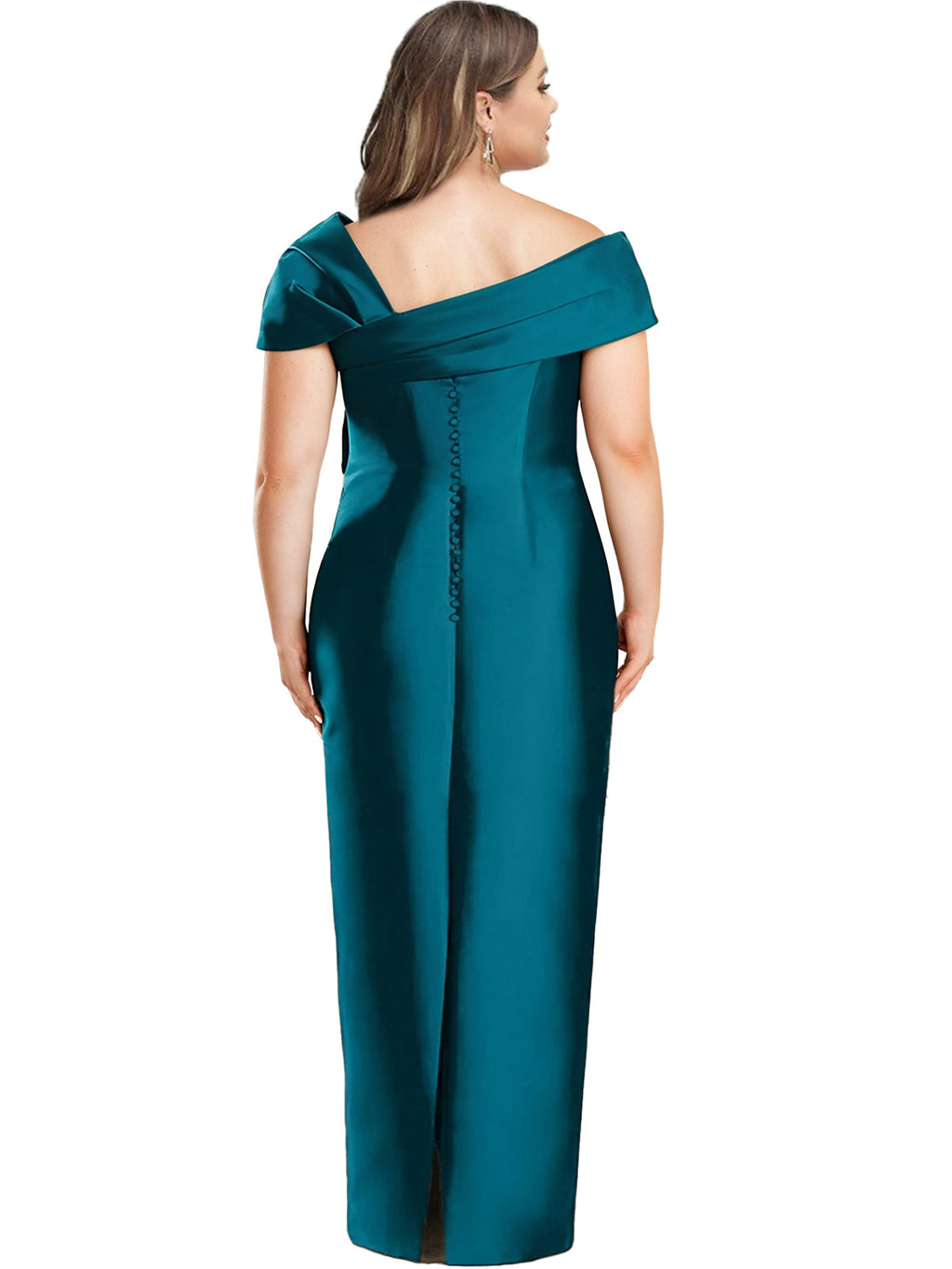 Vestido plus size de um ombro até ao chão para mãe da noiva com laço