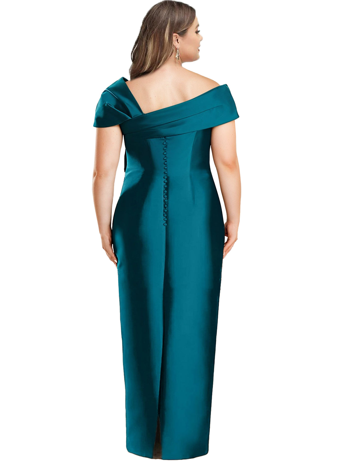 Vestido plus size de um ombro até ao chão para mãe da noiva com laço
