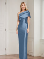 One Shoulder Sleeveless Floor Length Sheath Dress Mother Of Bride With Bowknot