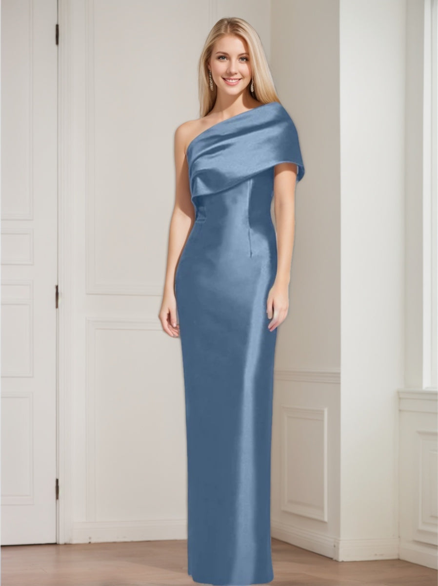 One Shoulder Sleeveless Floor Length Sheath Dress Mother Of Bride With Bowknot