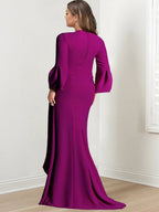 V-Neck Floor Length Plus Size Mother Of The Bride Gown With Side Split Sleeves