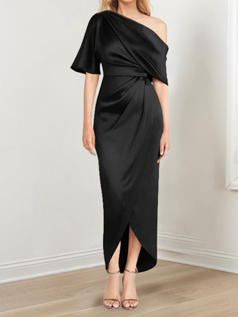 Asymmetrical One Shoulder Ruffles Sheath Dress For Mother Of The Bride