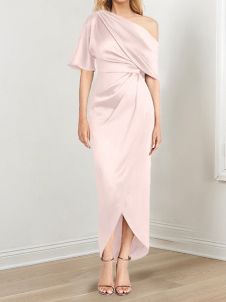 Asymmetrical One Shoulder Ruffles Sheath Dress For Mother Of The Bride