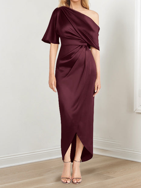 Asymmetrical One Shoulder Ruffles Sheath Dress For Mother Of The Bride