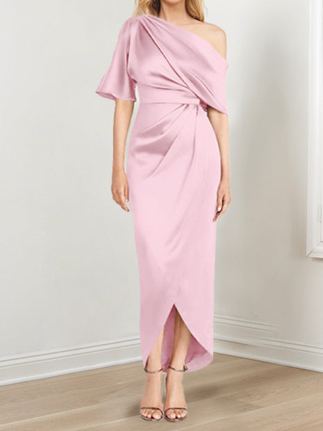 Asymmetrical One Shoulder Ruffles Sheath Dress For Mother Of The Bride