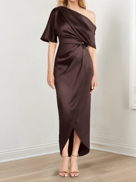 Asymmetrical One Shoulder Ruffles Sheath Dress For Mother Of The Bride