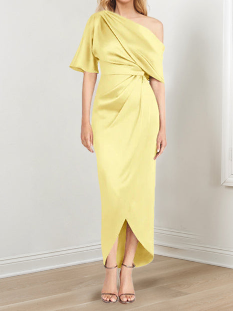 Asymmetrical One Shoulder Ruffles Sheath Dress For Mother Of The Bride