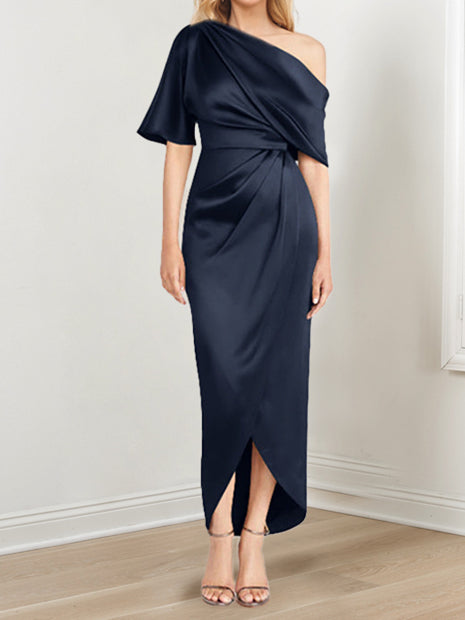 Asymmetrical One Shoulder Ruffles Sheath Dress For Mother Of The Bride