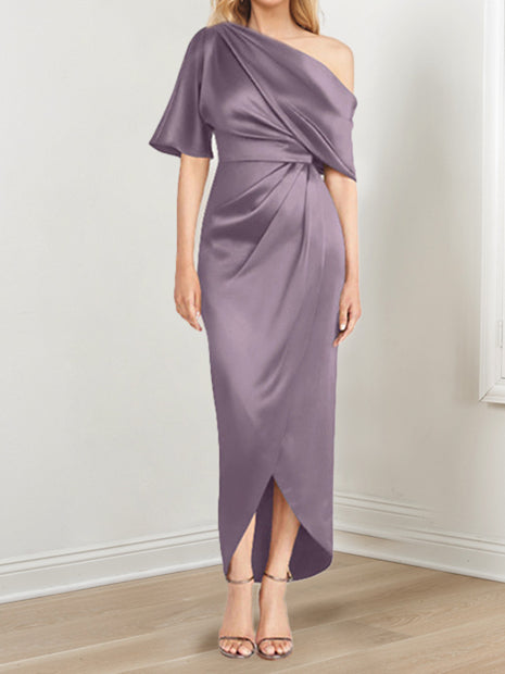 Asymmetrical One Shoulder Ruffles Sheath Dress For Mother Of The Bride