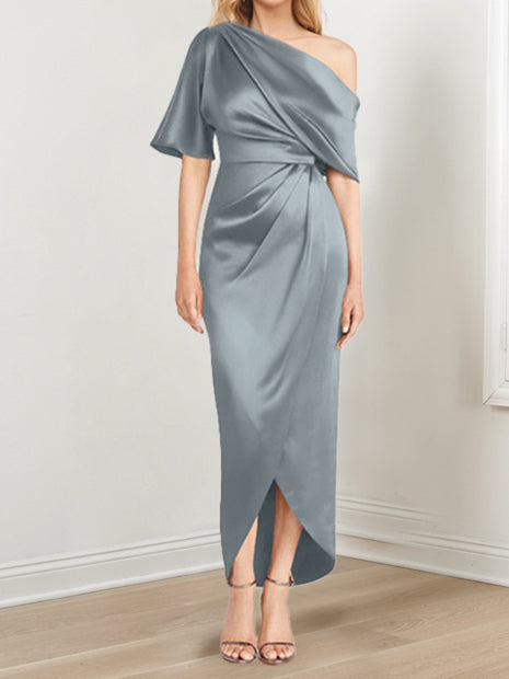 Asymmetrical One Shoulder Ruffles Sheath Dress For Mother Of The Bride