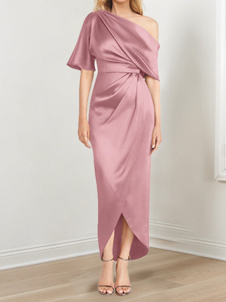 Asymmetrical One Shoulder Ruffles Sheath Dress For Mother Of The Bride