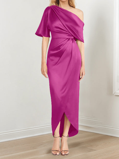 Asymmetrical One Shoulder Ruffles Sheath Dress For Mother Of The Bride