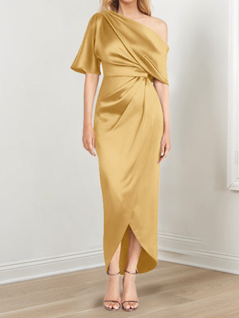 Asymmetrical One Shoulder Ruffles Sheath Dress For Mother Of The Bride