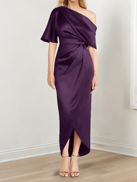 Asymmetrical One Shoulder Ruffles Sheath Dress For Mother Of The Bride