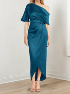 Asymmetrical One Shoulder Ruffles Sheath Dress For Mother Of The Bride