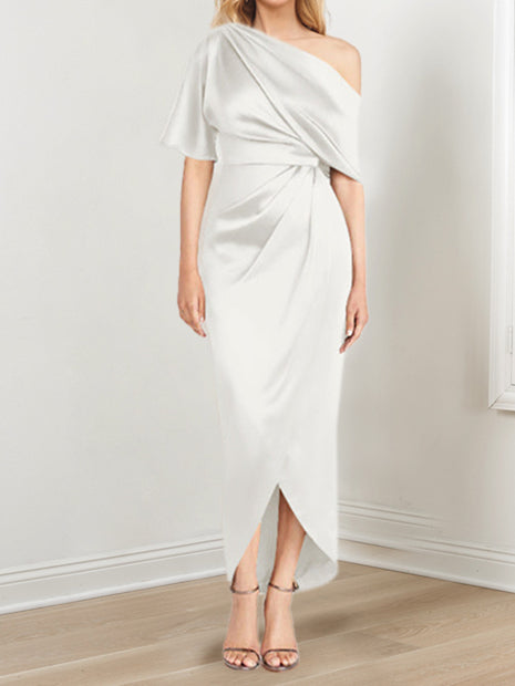 Asymmetrical One Shoulder Ruffles Sheath Dress For Mother Of The Bride