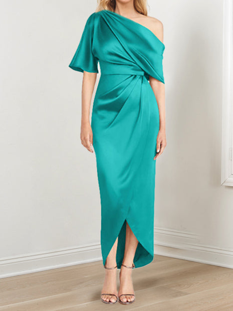 Asymmetrical One Shoulder Ruffles Sheath Dress For Mother Of The Bride
