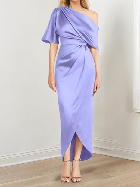 Asymmetrical One Shoulder Ruffles Sheath Dress For Mother Of The Bride