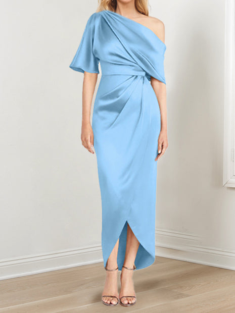 Asymmetrical One Shoulder Ruffles Sheath Dress For Mother Of The Bride