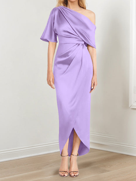 Asymmetrical One Shoulder Ruffles Sheath Dress For Mother Of The Bride