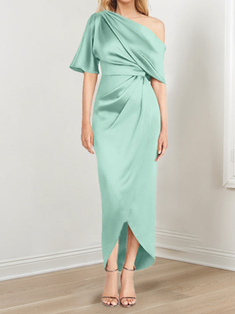Asymmetrical One Shoulder Ruffles Sheath Dress For Mother Of The Bride