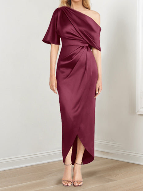 Asymmetrical One Shoulder Ruffles Sheath Dress For Mother Of The Bride