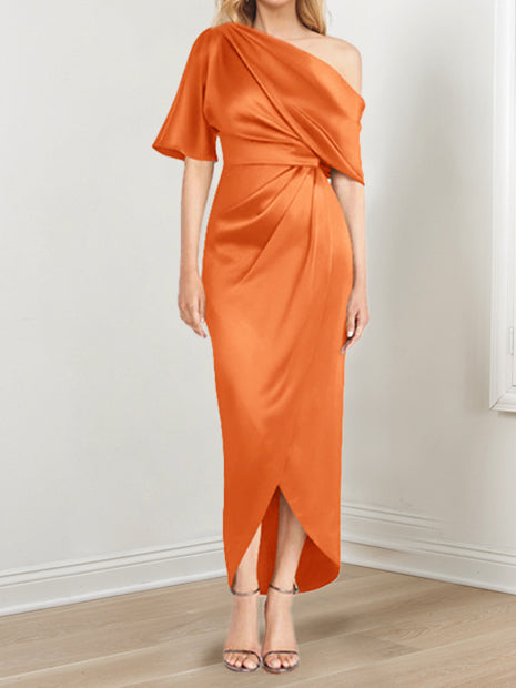 Asymmetrical One Shoulder Ruffles Sheath Dress For Mother Of The Bride