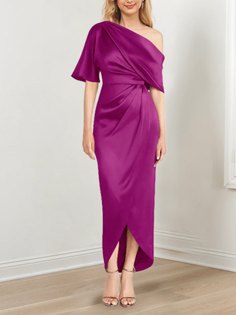 Asymmetrical One Shoulder Ruffles Sheath Dress For Mother Of The Bride