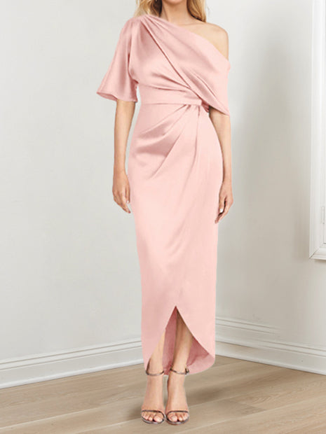 Asymmetrical One Shoulder Ruffles Sheath Dress For Mother Of The Bride